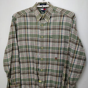 Tommy Hilfiger Mens Green Brown Red Striped Button